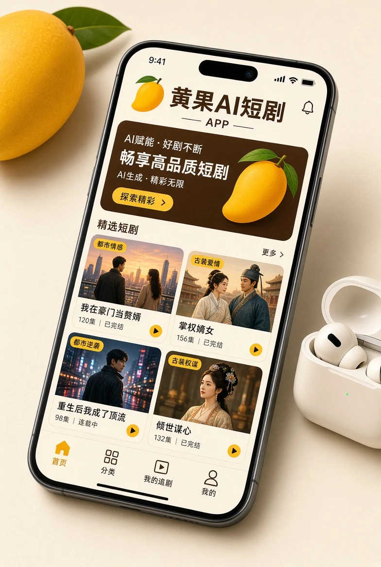 黄果AI短剧移动阅读展示图